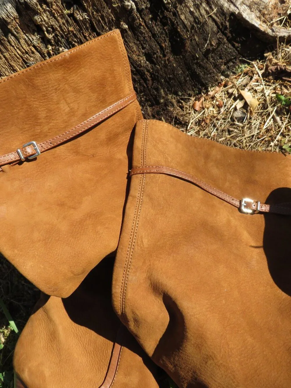 Antonio Melani Tan Suede Leather Tall Boots 10M – Stacked Heel, Buckle Detail,